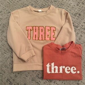 Kids Beige and Pink 'Three' Sweatshirt Set
